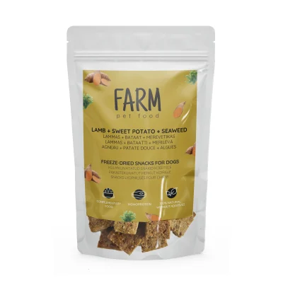 Farm Pet Food Naturaalsed külmkuivatatud snäkid koertele, 80g, Lammas, maguskartul, merevetikas, Koerland