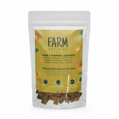 Farm Pet Food Naturaalsed külmkuivatatud snäkid koertele, 80g, Lammas, kõrvits, merevetikas, Koerland