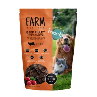 Farm Pet Food Külmkuivatatud maiused koerale, 50g, Veise lihapala, Koerland