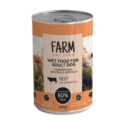 Farm Pet Food Täiskasvanud koerte märgtoit, 400g, Veiselihaga, Koerland