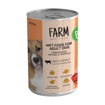 Farm Pet Food Täiskasvanud koerte märgtoit, 400g, Veiseliha ja porgand, Koerland