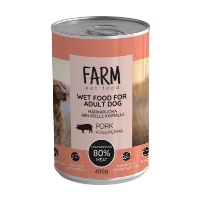 Farm Pet Food Täiskasvanud koerte märgtoit, 400g, Sealihaga, Koerland