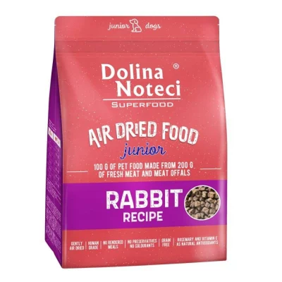 Dolina Noteci Superfood, õhu käes kuivatatud kvaliteetne koeratoit, Junior Küülik 1kg, Koerland