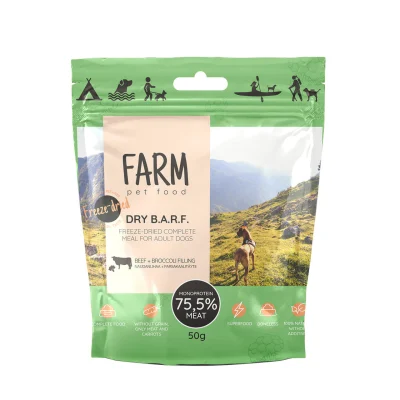 Farm Pet Food DRY BARF külmkuivatatud lihapallid 50g, Veis ja brokkol, Koerland