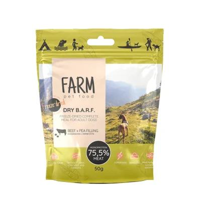 Farm Pet Food DRY BARF külmkuivatatud lihapallid 50g, Veis ja hernes, Koerland