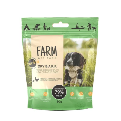 Farm Pet Food DRY BARF külmkuivatatud lihapallid 50g, Kana-brokkol, Koerland