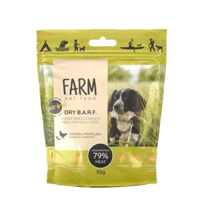 Farm Pet Food DRY BARF külmkuivatatud lihapallid 50g, Kana ja hernes, Koerland