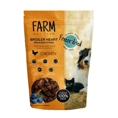 Farm Pet Food Külmkuivatatud maiused koerale, 50g, Broileri südamed, Koerland