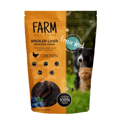 Farm Pet Food Külmkuivatatud maiused koerale, 50g, Broileri maks , Koerland