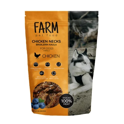 Farm Pet Food Maitsvad looduslikud maiuspalad koertele, 120g, Kanakaelad, Koerland