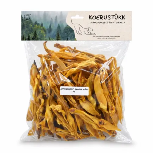 Koerustükk Kuivatatud küülikukõrvad koertele, 1 kg