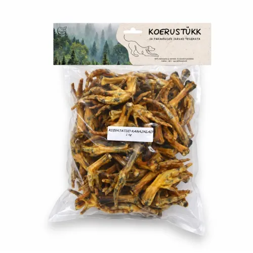 Koerustükk Kuivatatud kanajalad koertele, 1 kg