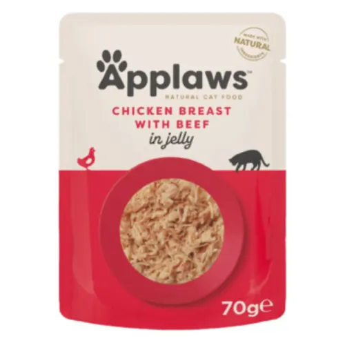 Applaws Kassitoit einekotikeses, 70 g, Kana ja veiseliha tarretises