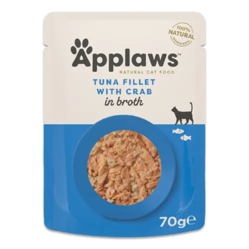 Applaws Kassitoit einekotikeses, 70 g, Tuunikala ja krabi puljongis
