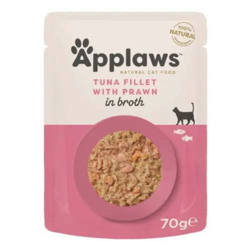 Applaws Kassitoit einekotikeses, 70 g, Tuunikala ja krevett puljongis