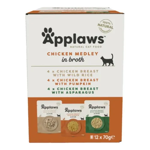 Applaws Looduslik märg kassitoit, kotikese multipakk (12tk x 70g) - Kana