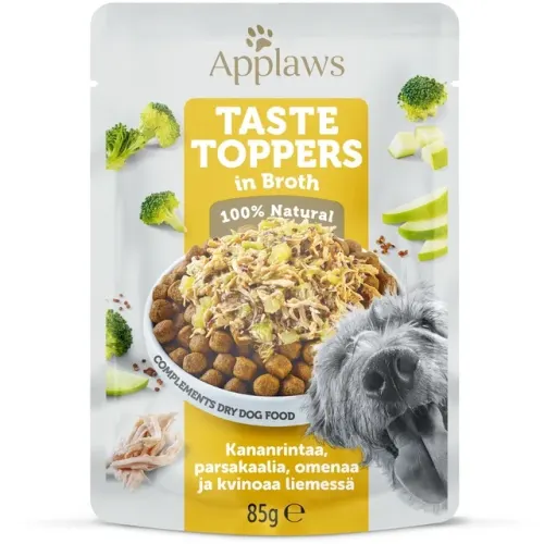 Applaws Koera einekotike Taste Toppers Natural 85g - Kana, brokkoli, õuna ja kinoaga puljongis