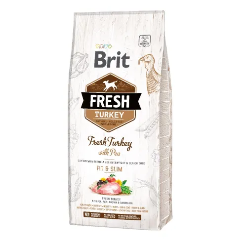 Brit Fresh Täistoit värske liha ja lisanditega, toetamaks koera igat eluetappi - 12kg Kalkun ja hernes, madala kalorlusega toit, et hoida ja langetada kaalu