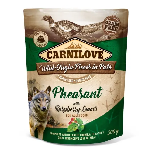 CarniLove Pouch Pate maitsev täissööt või mõnus lisand, einekotike koertele 300 g - Faasan vaarikalehtedega