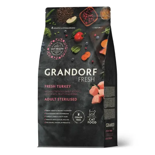 Grandorf Cat Fresh teraviljavaba kasside kuivtoit bataadiga, Kalkun, Steriliseeritud kassid, 2 kg