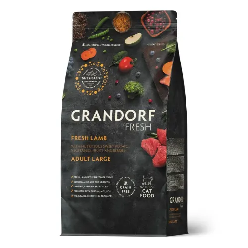 Grandorf Cat Fresh teraviljavaba kasside kuivtoit bataadiga, Lambaliha, Suured kassid, 8 kg