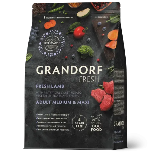 Grandorf Fresh Värske kuivtoit kesmistele ja suurtele koertele - Lambaliha ja bataat, 1 kg