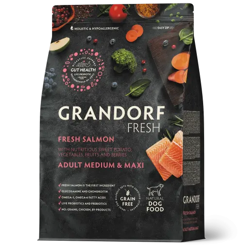 Grandorf Fresh Värske kuivtoit kesmistele ja suurtele koertele - Lõhefilee ja bataat, 10 kg