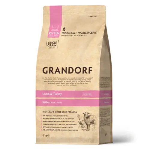 Grandorf Vähese teraviljasisaldusega kasside kuivtoit, Lambaliha ja kalkuniliha, 2 kg