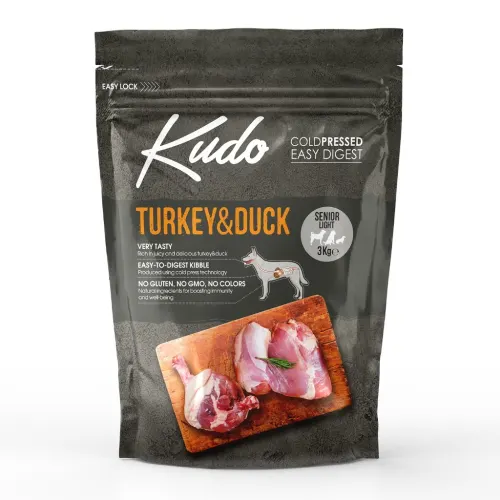 Kudo Külmpressitud täisväärtuslik toit koertele - 3kg Kalkun ja part seenior/madala kalorlusega