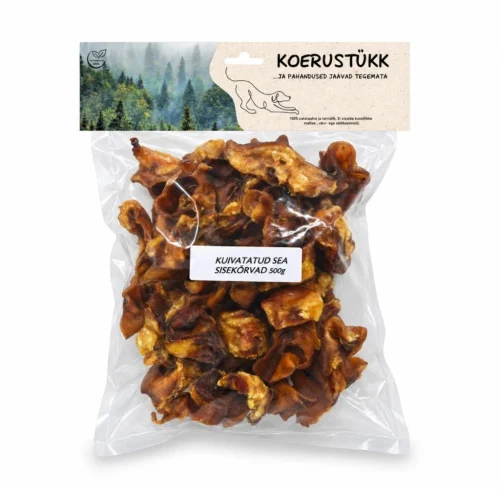 Koerustükk Kuivatatud sea sisekõrvad koertele, 500 g