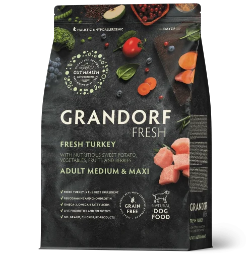 Grandorf Fresh Värske kuivtoit kesmistele ja suurtele koertele - Kalkun ja bataat, 3 kg