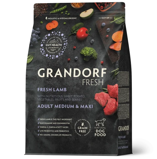 Grandorf Fresh Värske kuivtoit kesmistele ja suurtele koertele - Lambaliha ja bataat, 3 kg