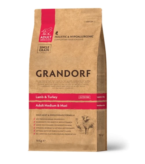 Grandorf Kvaliteetne koeratoit täiskasvanud keskmistele ja suurtele koertele - Lamba- ja kalkunilihaga, 3 kg