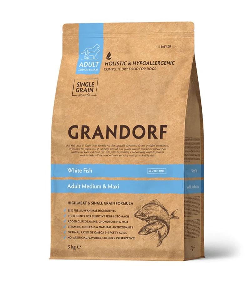 Grandorf Kvaliteetne koeratoit täiskasvanud keskmistele ja suurtele koertele Valge kala, 1 kg - image 1 of 1